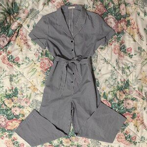 Gingham Black White Jumpsuit with Tie around the Waist - Size S NWT